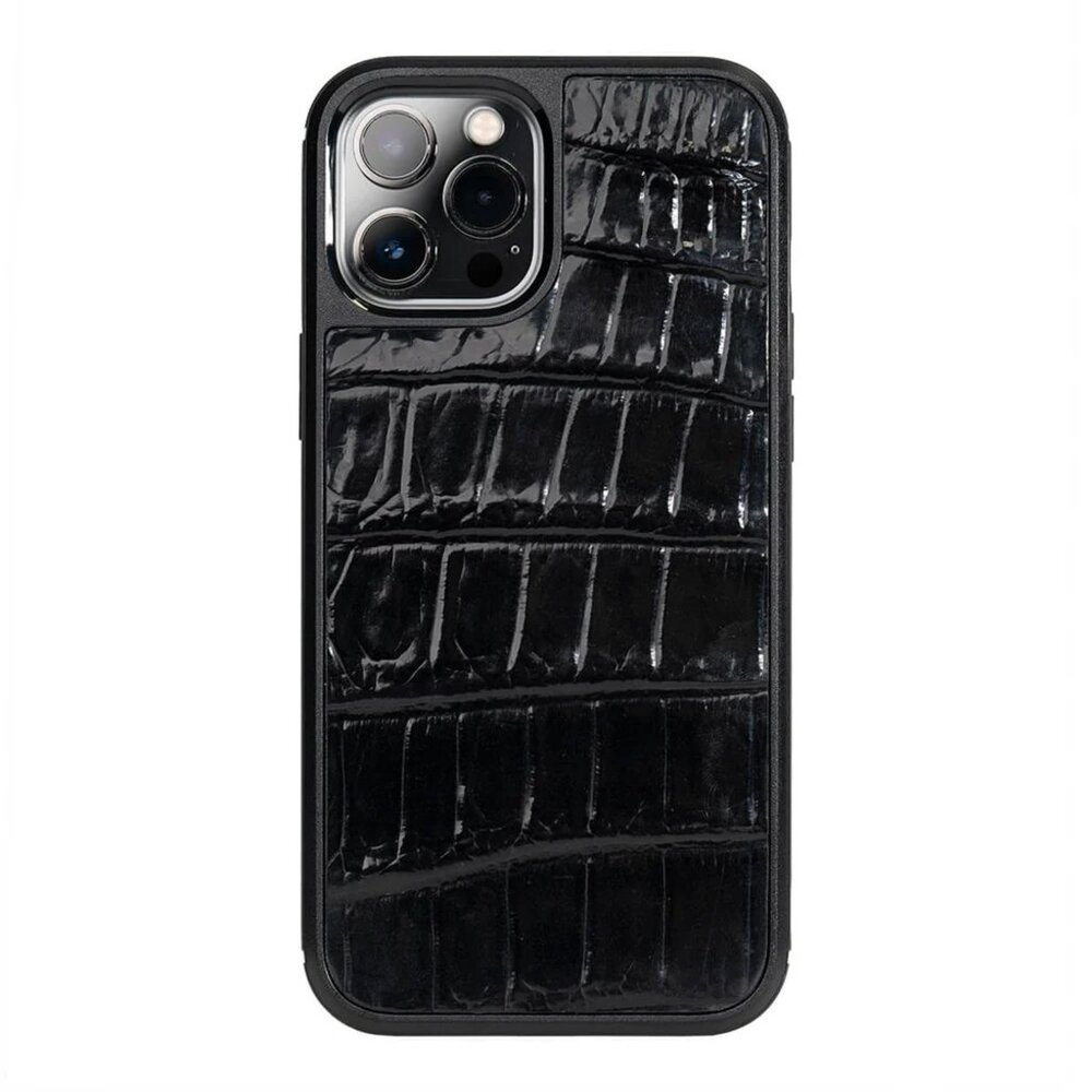 Handcrafted iPhone 12 Pro Max Case - Premium Alligator - Black Shiny